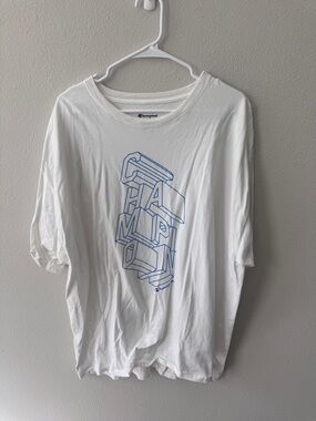 Champion White Tee with Blue Logo Print